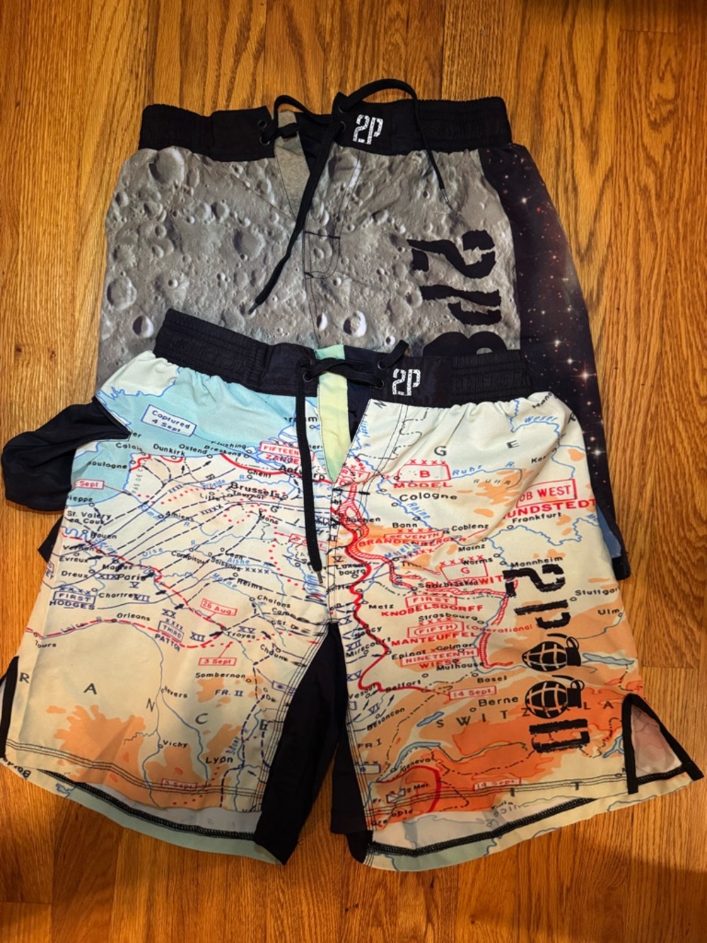 2P Men’s Athletic Swim Shorts - Multi/Map Print
